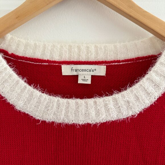 Francesca's Sweater Red 3D Unicorn Holiday Fuzzy Sequins Bows Ugly Kitschy - Picture 2 of 4